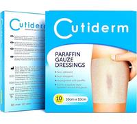 Cutiderm Sterile Paraffin Gauze Dressing 10cm x 10cm - Suitable for Superficial and Partial Thickness Burns, Skin Loss Wounds, abrasions and Traumatic Injuries Multipack: 2 Packs of 10