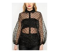 Cutie London Black Spot Mesh Long Puff Sleeve Shirt Top Black 8