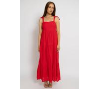 Cutie London Breezy Red Tiered Sundress With Tie Straps Red S