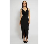 Cutie London Chic Black V-Neck Front Slit Maxi Dress Black M
