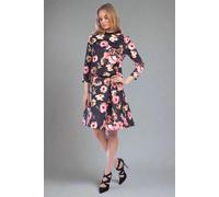 Cutie London Floral Print Pleated Knee Length Skirt In Black Black 10