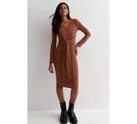 Cutie London Front Tie Bodycon Knit Dress In Brown Brown 10