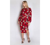 Cutie London Full Sleeve Floral Dress With Knot Waist Detail In Red Red 10