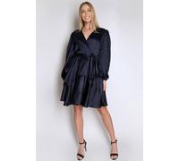 Cutie London Full Sleeve Satin Dress With Ruffle Details In Navy Navy 10