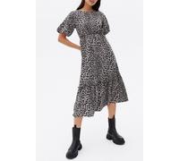Cutie London Grey Leopard Print Frill Tiered Midi Dress Grey 8