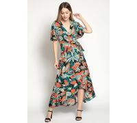 Cutie London Leaf Print Ruffle Wrap Dress In Black Black 8