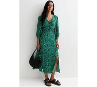 Cutie London Leopard Print Long Sleeve Tiered Dress In Green Green