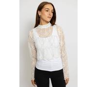 Cutie London Luxe Lace Mock Neck Blouse In White White S/M