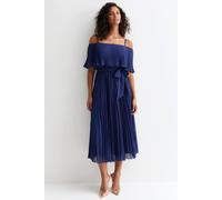 Cutie London Pleated Bardot Midaxi Dress In Navy Navy 8