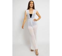 Cutie London Sheer Crochet Beach Jumpsuit In White White One Size
