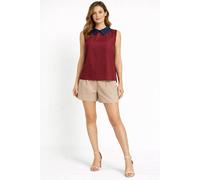 Cutie London Sleeveless Blouse With Contrast Collar And Button Back In Burgundy Burgundy