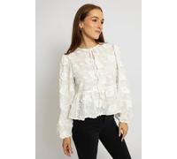Cutie London Textured Floral Detail Sheer Blouse In White White M/L
