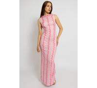 Cutie London Textured Maxi Dress With Ruffled Scoop Back In Pink Pink