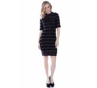Cutie London Textured Stripe Mock Neck Dress In Black Black