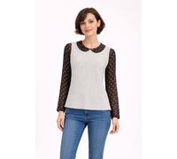 Cutie London Textured Top With Sheer Sleeves In Grey Grey