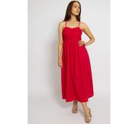 Cutie London Tie-Back Midi Dress With Ruched Bust In Red Red M
