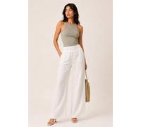 Cutie London Wide Leg Linen Blend Trousers In White White