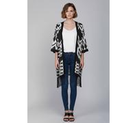 Cutie London Women's Geometric Print Kimono With Fringe Hem in Black | Size: 10
