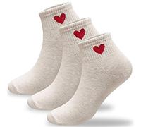 CUTIE MANGO Women's Heart Print Cotton Crew Socks Sneaker Ankle Novelty Casual Soft Cute Lovely Crazy Fun, 3 Pairs_oatmeal, M