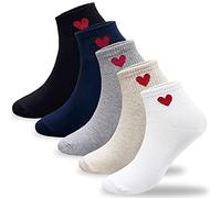 CUTIE MANGO Women's Heart Print Cotton Crew Socks Sneaker Ankle Novelty Casual Soft Cute Lovely Crazy Fun, 5 Pairs_5 Colors (1 Pair Per Each Color), Medium
