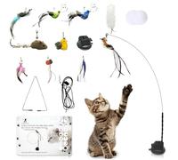 CUTIE PAW PAL Interactive Bird Simulation Cat Feather Toy Set - Suction Cup Cat Toys for Indoor Cats, Natural Feathers, Bells & Easy Clip-On, Perfect for Indoor Cats - 2 Free Pads, Suctions to Ground