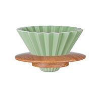 CUTIECLUB Ceramic Coffee Dripper with Wooden Stand, Coffee Filter Cup, 1 Pack, Green