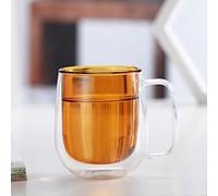 CUTIECLUB Double Walled Coloured Glass Cups, Insulated Heat Tea Coffee Glass Mugs with Handles for Coffee Tea Milk Juice Ice Cream orange
