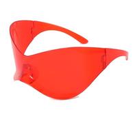 CUTIECLUB Y2K Rimless Sunglasses, Oversized One-piece Butterfly Frame Sun Glasses, 99.9% UV400 Protection Trendy Eyewear, Red Frame Red Lens for Men Women Street Shooting