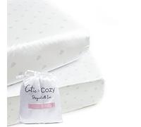 CutieCozy Satin Fitted Crib Sheet (2 Pack) Premium Oeko-TEX Certified Satin Crib Sheet Set, Prevents Bald Spots Like Silk Crib Sheets for Baby Hair (White with Light Gray Hearts & Stars)