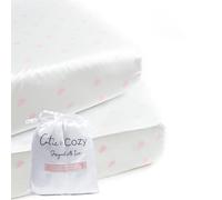CutieCozy Satin Fitted Crib Sheet (2 Pack) Premium Oeko-TEX Certified Satin Crib Sheet Set, Prevents Bald Spots Like Silk Crib Sheets for Baby Hair (White with Light Pink Hearts)