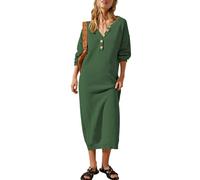 Cutiefox Women's Fall Winter Sweater Long Dress Button V Neck Batwing Long Sleeve Oversized Waffle Knit Dresses, Dark Green, XL