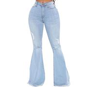 CutieLove Women's Ripped Jeans Bell Bottom Jeans High Waisted Hem Destroyed Denim Pants, 2323light Blue1, Large
