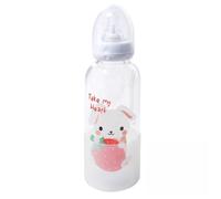 CutiePlusU Adult Feeding Bottle 400ML, Large Capacity Portable Glass Bottle with Print for Direct Drinking - Strawberry Rabbit