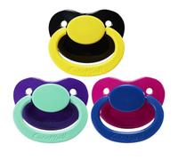 CutiePlusU Adult-Size Pacifier Dummy 3-Pack - Mixed-Color Assortment Comfortable Large Shield Design - Yellow,Green,Dark Blue