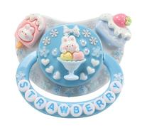 CutiePlusU Adult-Size Pacifier Dummy for Adults DIY Handmade Large Shield - White Strawberry Bunny