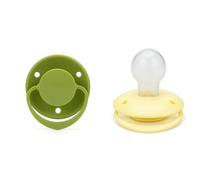 CutiePlusU BPA-Free Large Size Pacifiers Round Silicone Shield Solid Color 2-Count-Green+Yellow