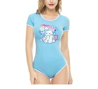 CutiePlusU Cotton Button Crotch Bodysuits Adult Romper Basics Onesie Bunny Print SkyBlue XXXXL