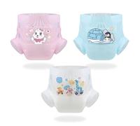 CutiePlusU Disposable Adult Incontinence Diapers 3 Styles 3 Counts Each 9 Total Leak-Proof Dry Absorbent - White Toddler/Pink Kitty/Blue Penguin(Large 95-120cm)