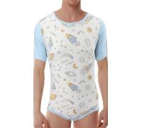CutiePlusU Men's Cotton Button Crotch Bodysuits Adult Romper Onesie for Men Print, Romantic Planet, 3XL