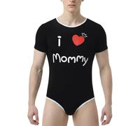 CutiePlusU Men's Romper Cotton Button Crotch Bodysuits Adult Onesie for Men-I Love Mommy Black L