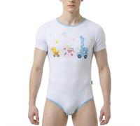 CutiePlusU Men's Romper Cotton Button Crotch Bodysuits Onesie for Men-I Love Mommy White M
