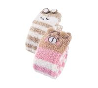 CutiePlusU Women Over-Knee Fleece Socks Warm Cozy Cute Animal 2 Pairs Pack | Thigh-High Striped