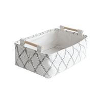 Cutieunion Decorative Collapsible Rectangular Fabric Storage Bin Organizer Basket with Wooden Handles for Clothes and Toy Storage(11×6.7×3.5 inch)