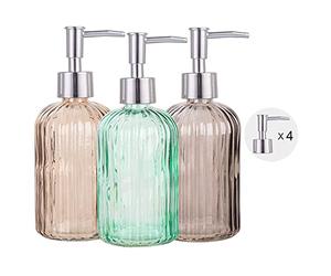Cutiset Bathroom Accessories Set, 15oz Glass Soap Dispenser Bottle for Bath Decor, 3 Pack Set