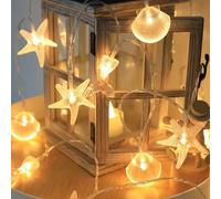 CutitiUU 1.5M 10 LED Marine Life Theme Light String Starfish Seashell Mermaid String Lights,Under The Sea Fairy Lights Battery Operated,Fairys Light for Room,Tree,Aquarium Wall Decor (Warm White)