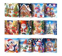 CutitiUU 12 Pcs DIY Diamond Painting Christmas Card,Christmas Diamond Painting Greeting Card,Handmade Xmas Diamond Art Cards,15 x 15 CM,5D Christmas Greeting Cards (C)