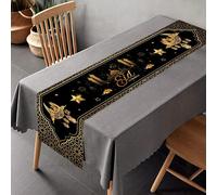 CutitiUU 13x72 Inch/180 x 35 CM Eid Ramadan Mubarak Table Runner,Star Moon Mosque Decorative,Moon Star Wind Light Dining Table Runners,Islamic Muslim Decor for Home Room Dinning Table (Black)