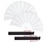 CutitiUU 2 Packs Large Folding Hand Silk Fans,Large Folding Silk Hand Fan Hand Folding Fans,Solid Colour Kung Fu Fan Ancient Style Cloth Folding Fan,Chinese Handheld Tai Ji Fan (White)