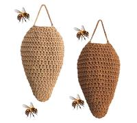 CutitiUU 2 PCS Woven Crochet Wasp Nest Decoy,Wasp Nest Decoy,Crochet Fruit Net Pocket Strawberry Pocket,Ecchet Wasp Wasp Nest Decoy,Home Wall Decoration,Hanging Fake Hornet Nest Decoy