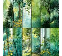 CutitiUU 24Pcs Scrapbook Paper Pad Forest Style Origami Paper Colorful 6×6”Green Woodland Patterned Craft Papers for Decoupage,Photo Albums,Forest Oil Painting Material Papers DIY Decoration (Green)